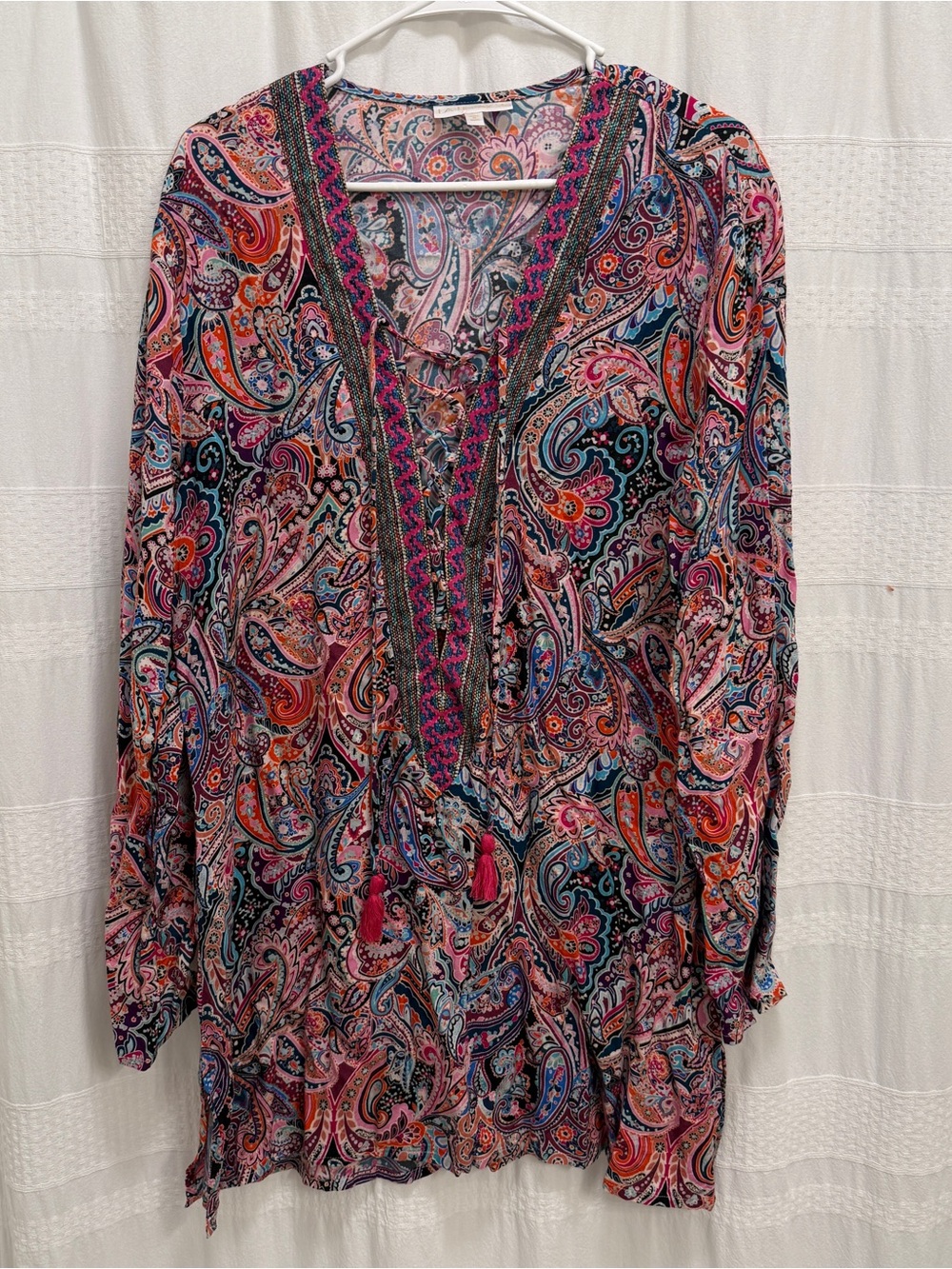 La Blanca Paisley Swim Cover Up Womens Large Lace Up Long Sleeve Beach